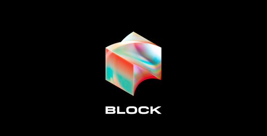 A digitally-rendered, multicolored block structure with a curved surface, set against a black background. The word 'BLOCK' is displayed in bold white letters underneath the graphic.